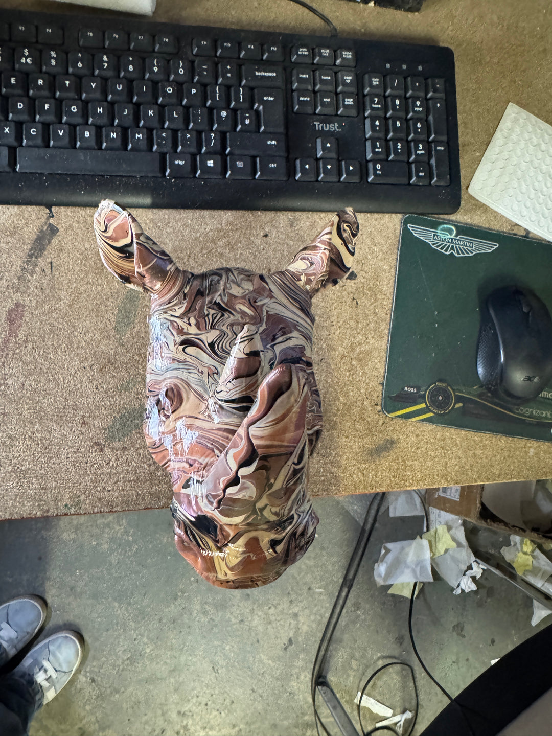 Hand-Painted Rhino Head Wall Sculpture