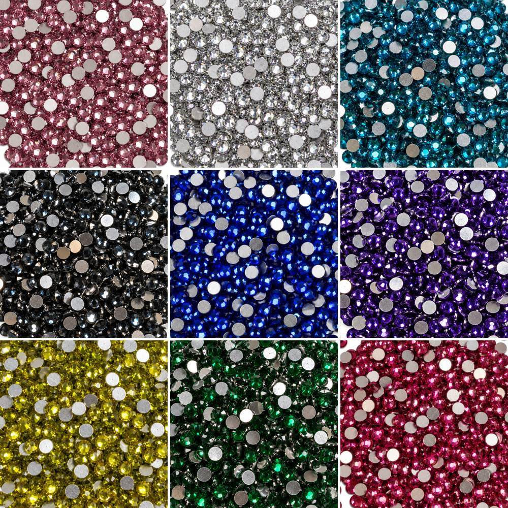 Close-Up Of 3mm Resin Flatback Rhinestones In Assorted Colours