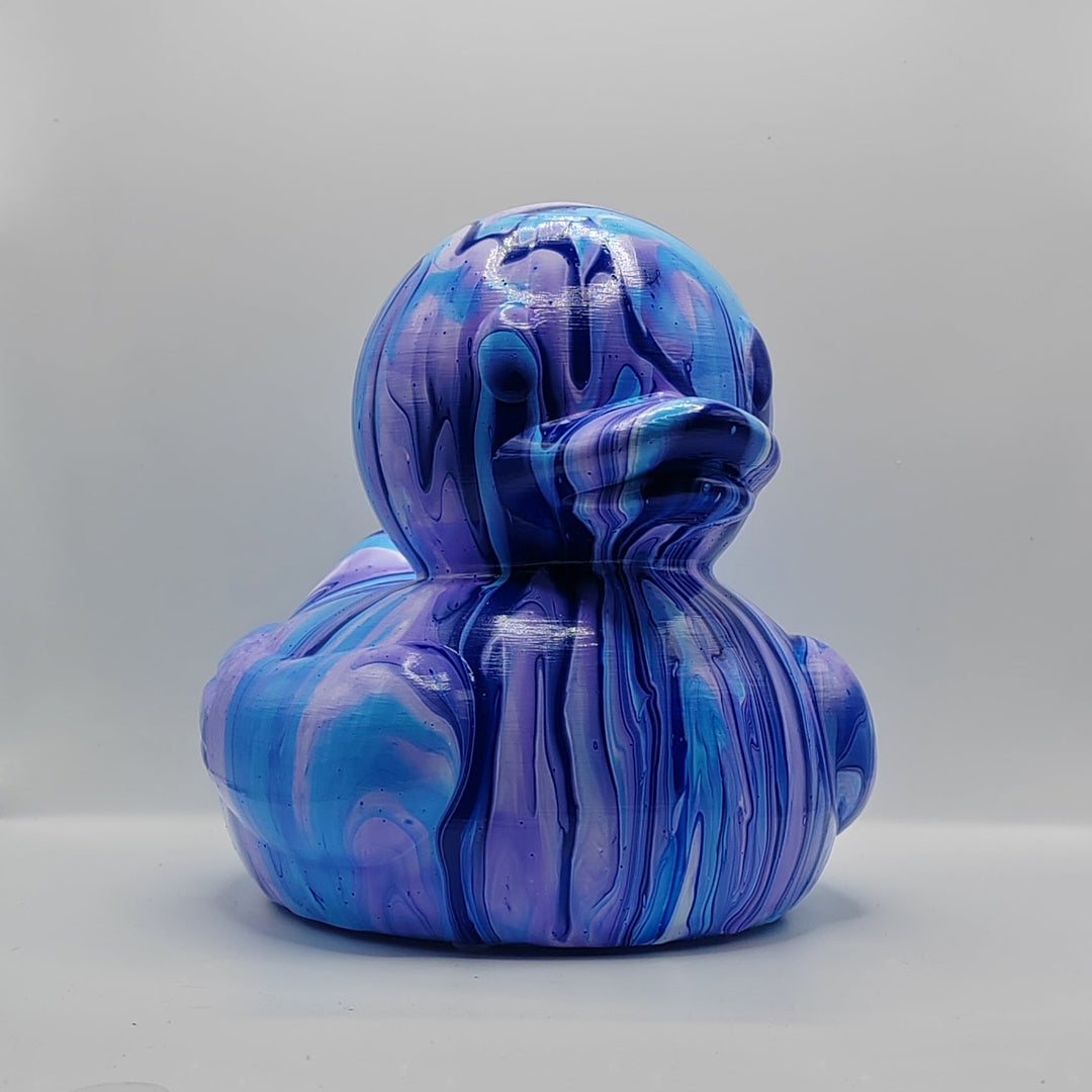 Blue and purple marbled duck ornament, hand-painted in the UK