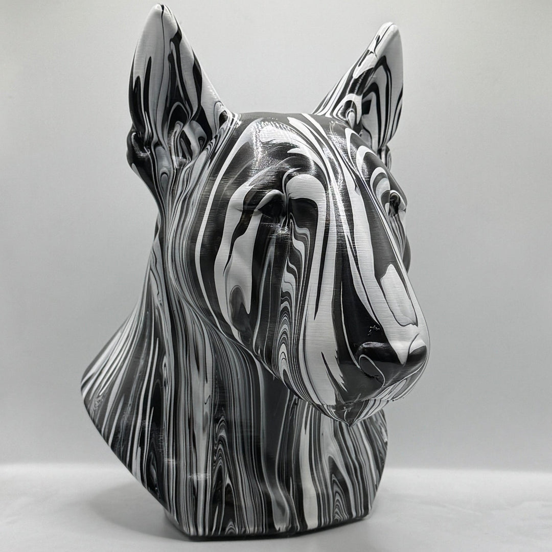 Grey, black and white English Bull Terrier ornament with gloss finish
