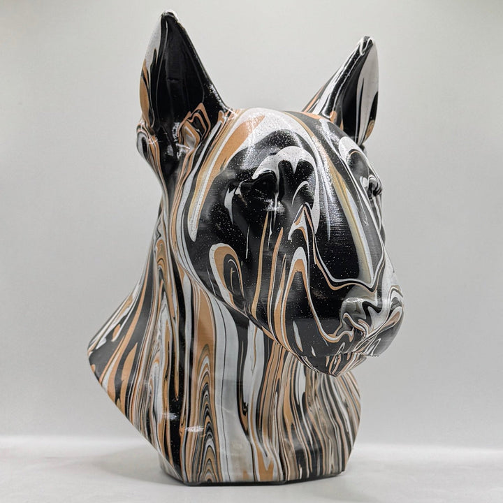 Black, white and bronze English Bull Terrier ornament in front view