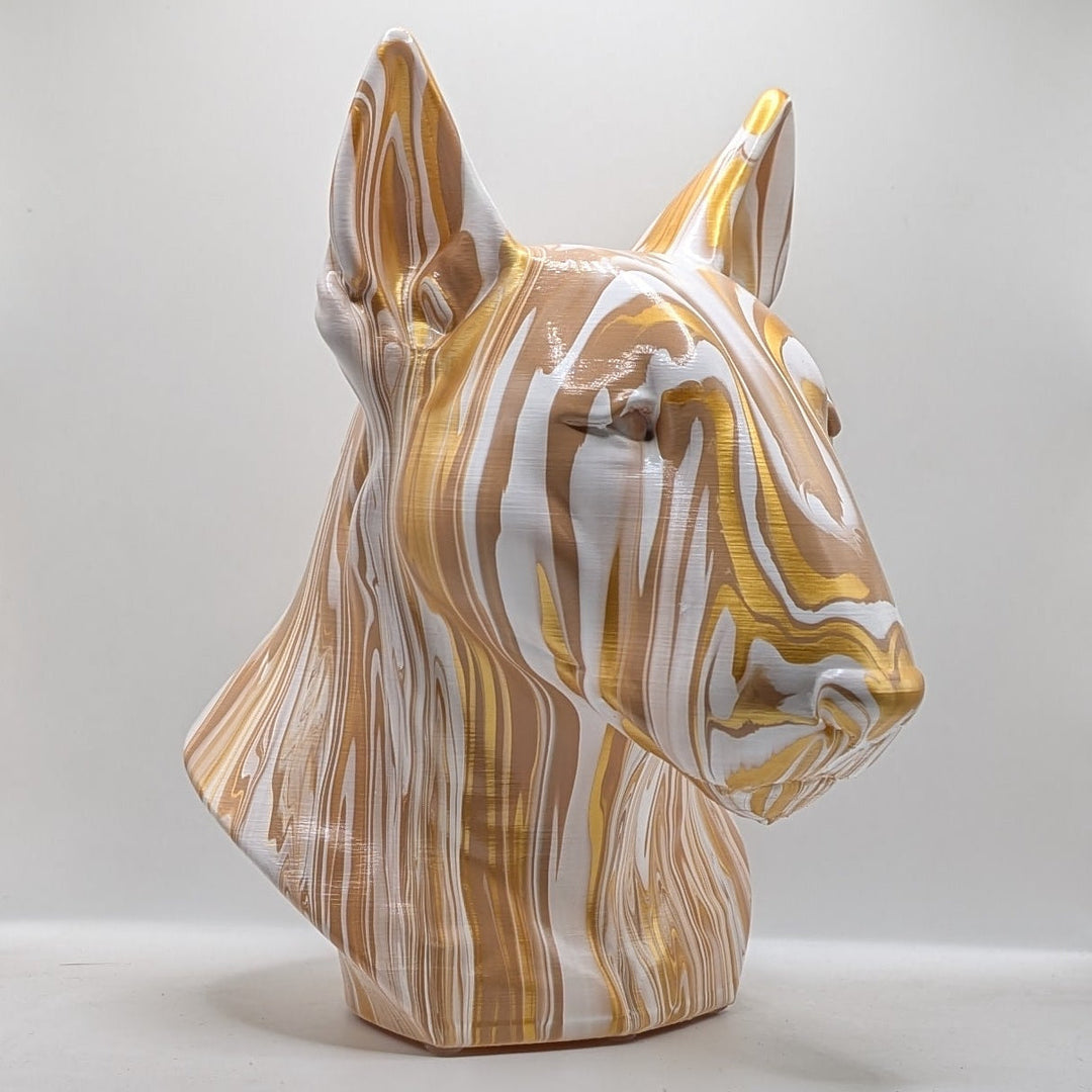 Cream, white and gold English Bull Terrier statue with gloss finish