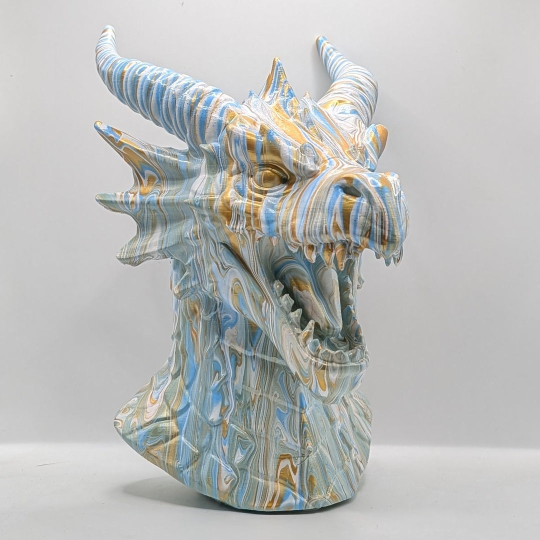 Hand-painted light blue, white and gold dragon ornament
