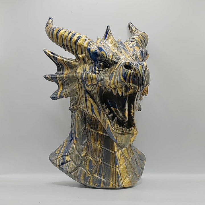 Hand-painted silver, gold and blue dragon head ornament