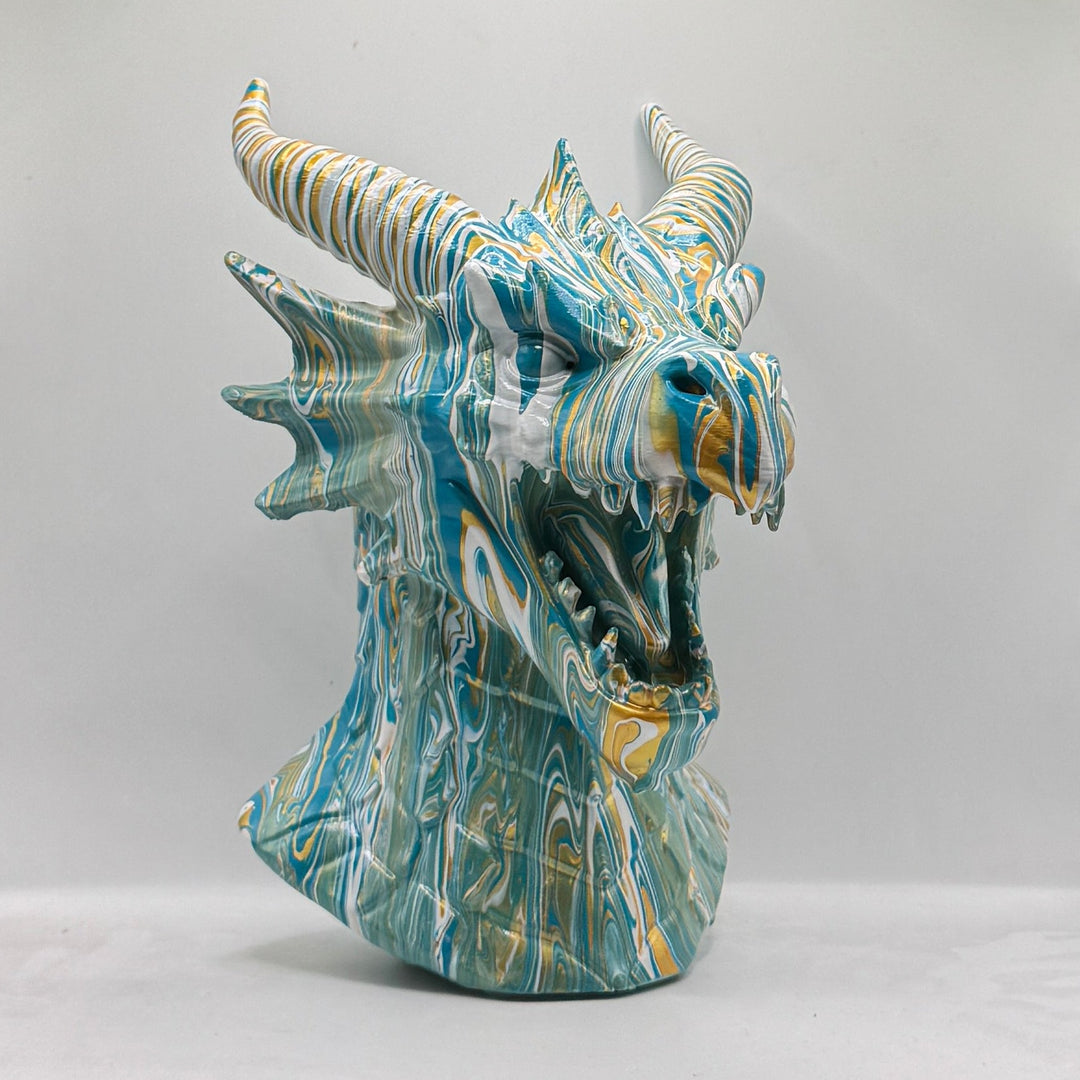 Hand-painted turquoise, white and gold dragon head ornament