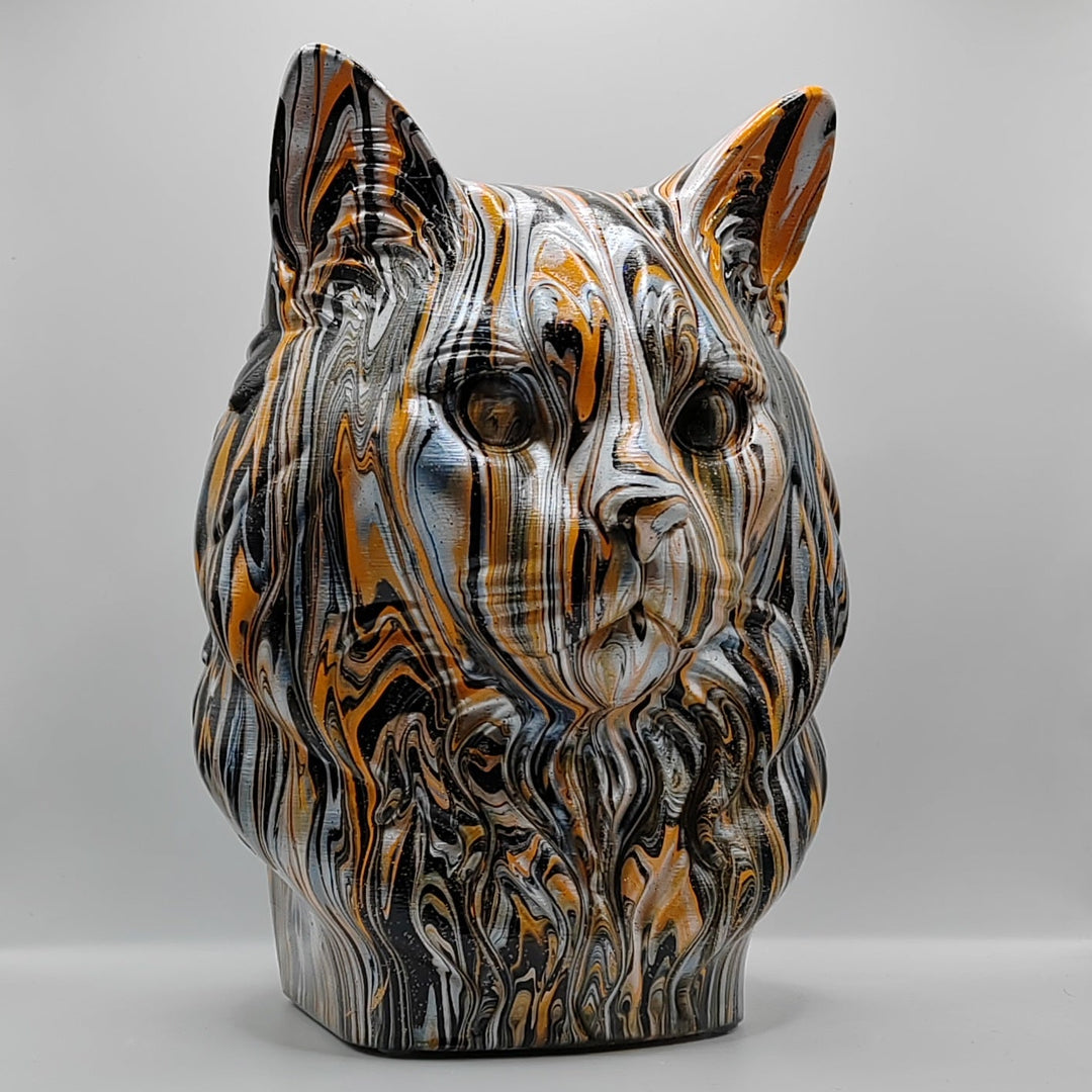 Orange, black and silver Ragdoll cat ornament, front view