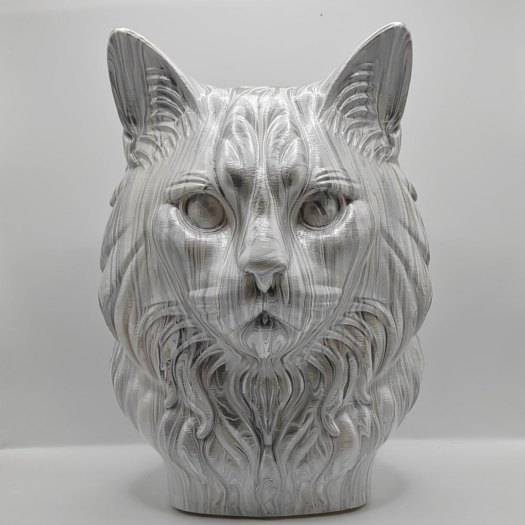 Silver marbled Ragdoll cat ornament, front view